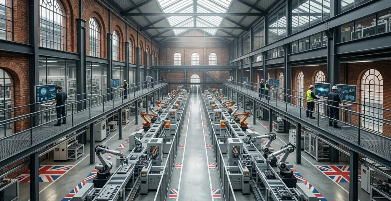 Modern British manufacturing facility showcasing smart factory automation and digital transformation