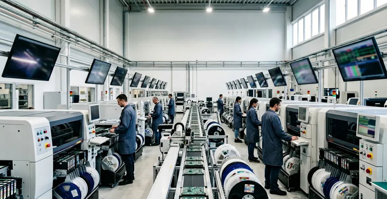 High-tech electronics assembly facility showcasing dynamic MRP optimization in action