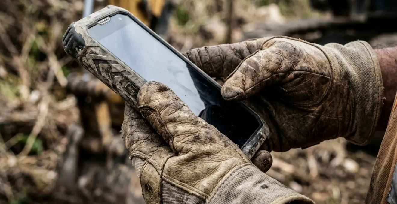 UK council field worker accessing training on mobile device in outdoor setting