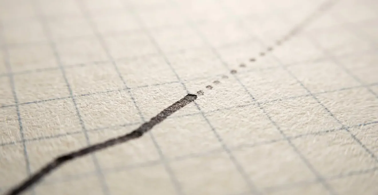 Abstract visualization of data trends transitioning from past to future