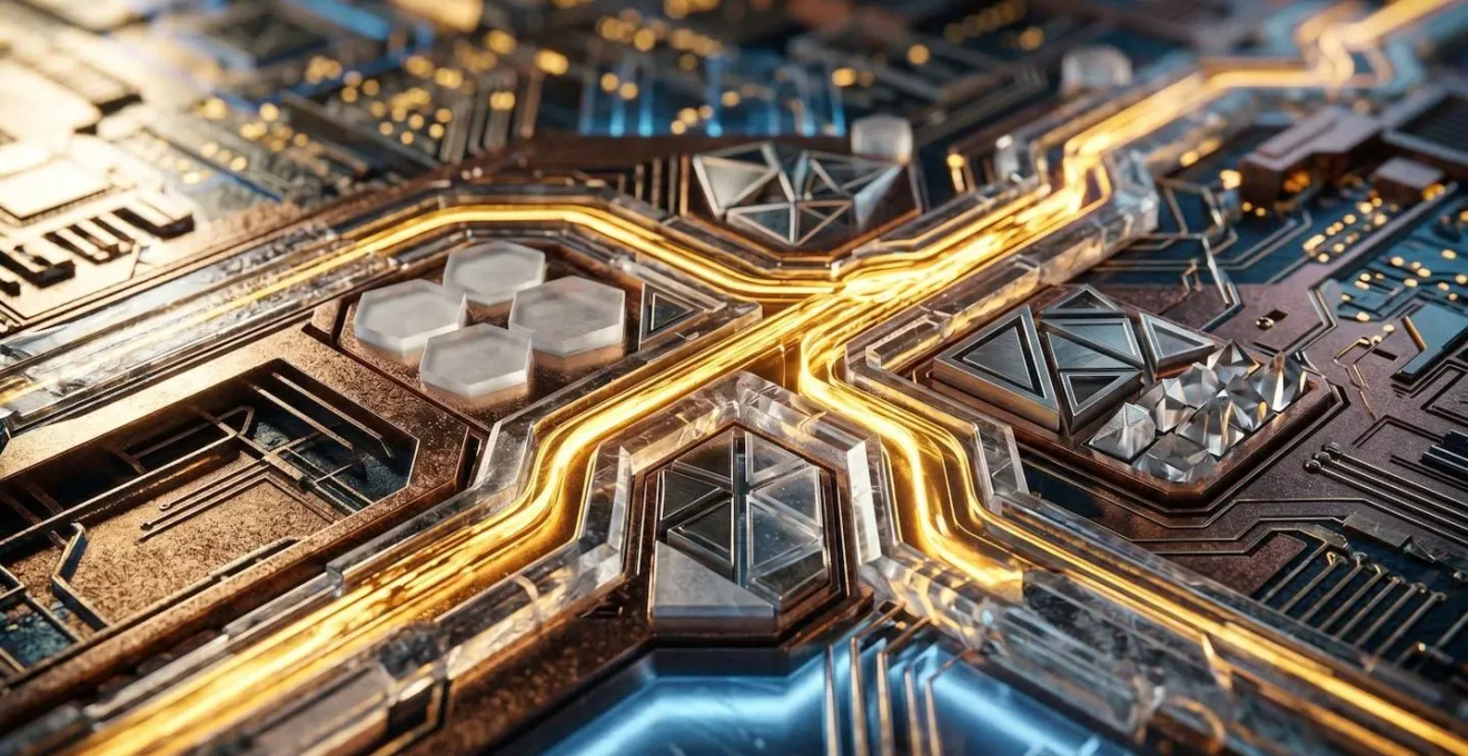 Macro photography of circuit board representing data flow from local economic sources into predictive algorithms