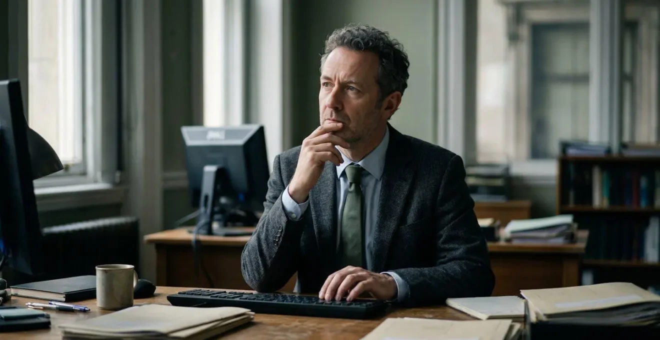 Public servant making critical security decision in realistic office environment