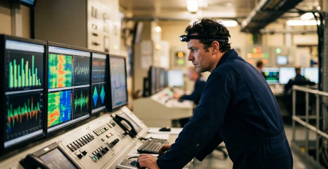 Manufacturing control room with predictive maintenance monitoring systems