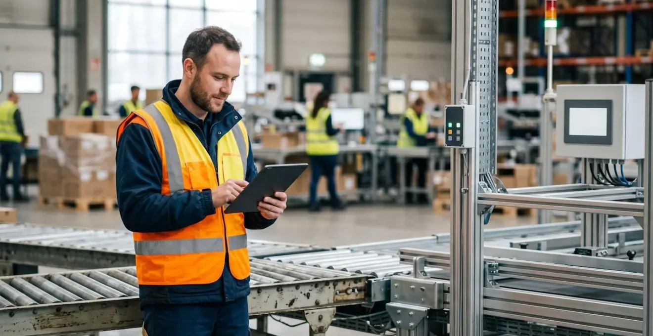 Time-lapse showing progressive warehouse automation upgrades with workers adapting to new systems