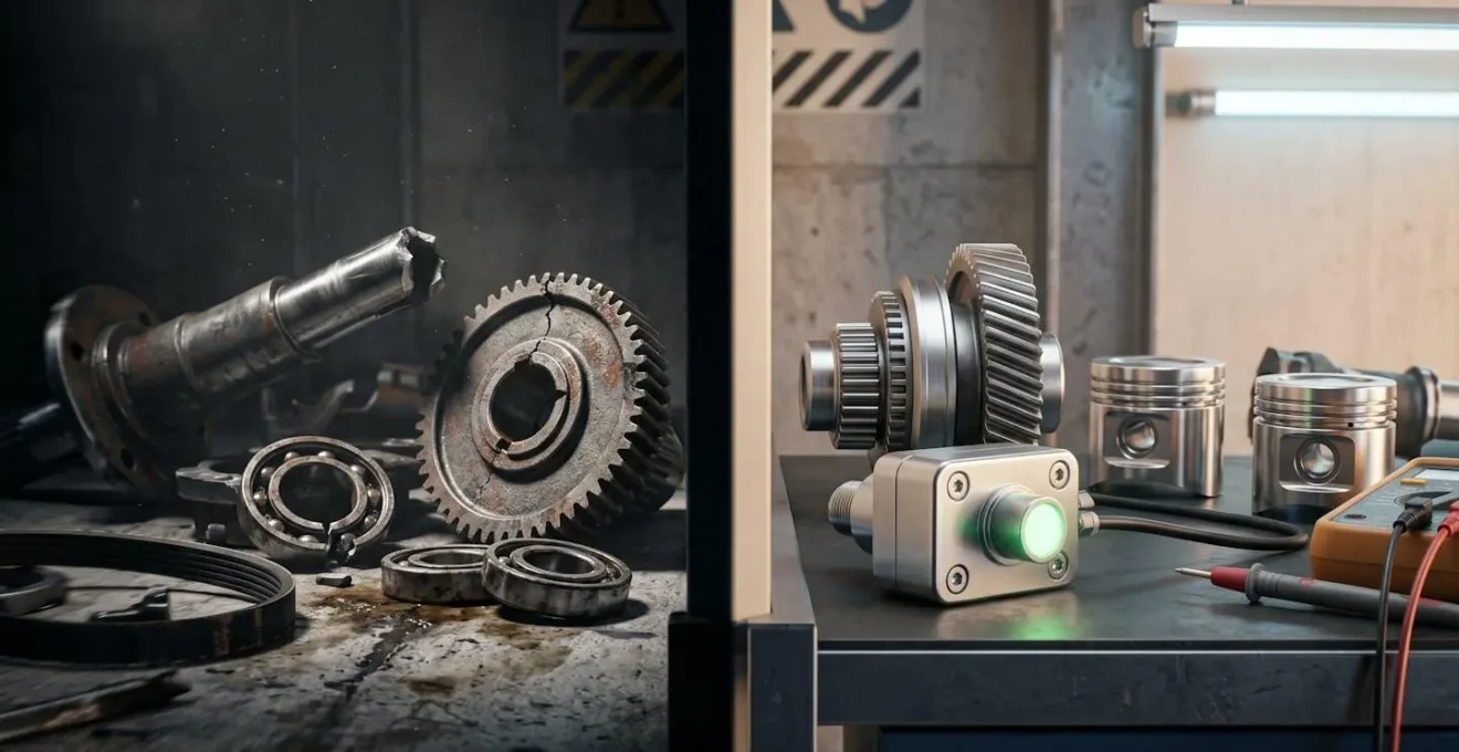 Industrial sensors monitoring equipment vibration and temperature for predictive maintenance