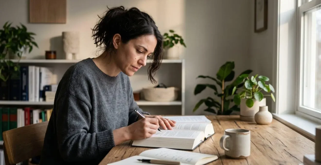 Junior legal professional in home office setup demonstrating focused deep work