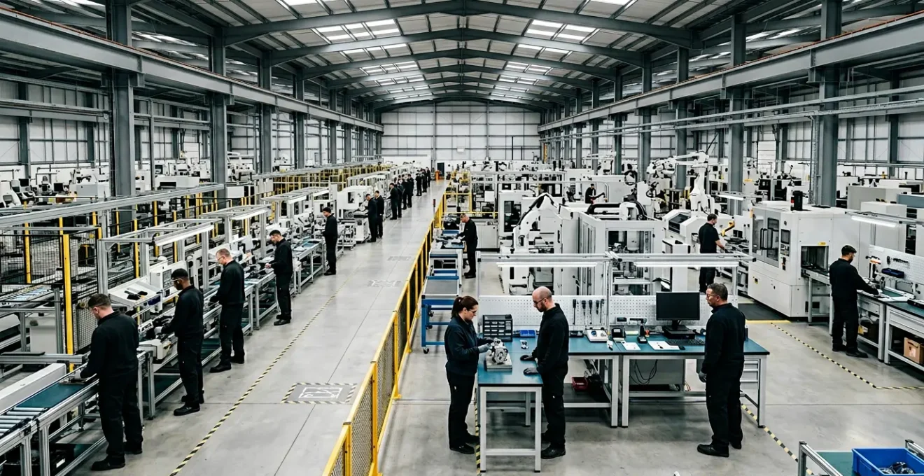 UK manufacturing facility showcasing ISO quality management implementation with workers and modern production equipment