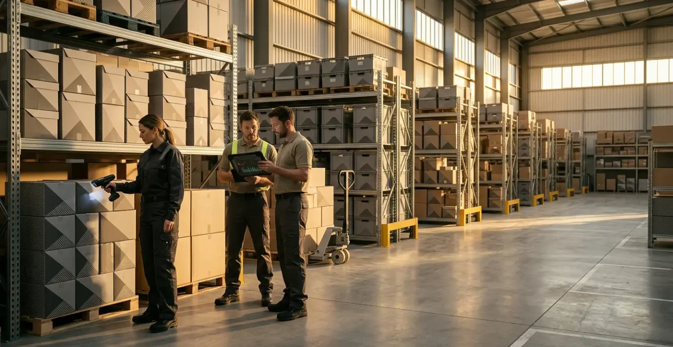 Modern UK retail warehouse showing efficient inventory management and strategic stock organization